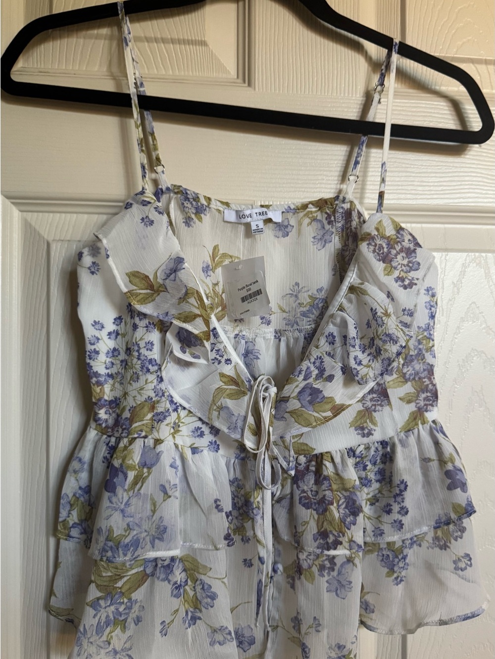 NWT Love Tree White Floral Ruffle Tie-Front Cami, Various Sizes